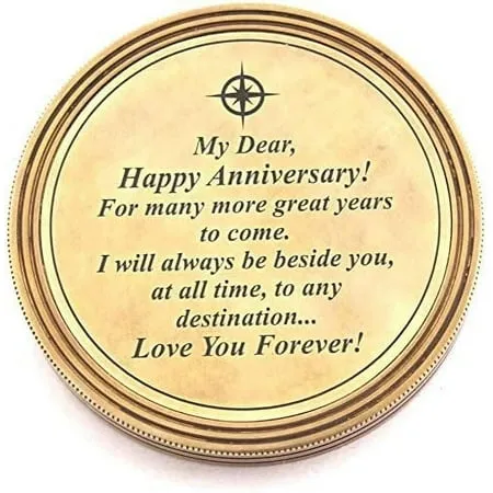 My Dear Happy Anniversary Engraved Quote Sundial Compass W/ Leather Case A Unique Gift for some one you love