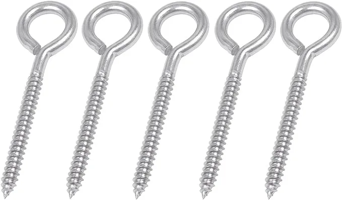 SHONAN 4.5" Stainless Steel Eye Screws for Wood, 5 Pcs Heavy Duty Screw Eye Hooks, Large Eye Screw Hooks for Hanging Hammock, Swing, Clothesline, Eye Bolt Hooks for Outdoor Activities, 250 Lbs