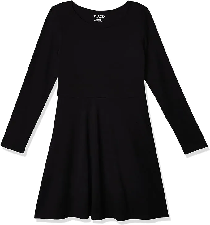 The Children's Place Girls' and Toddler Solid Long Sleeve Skater Dress