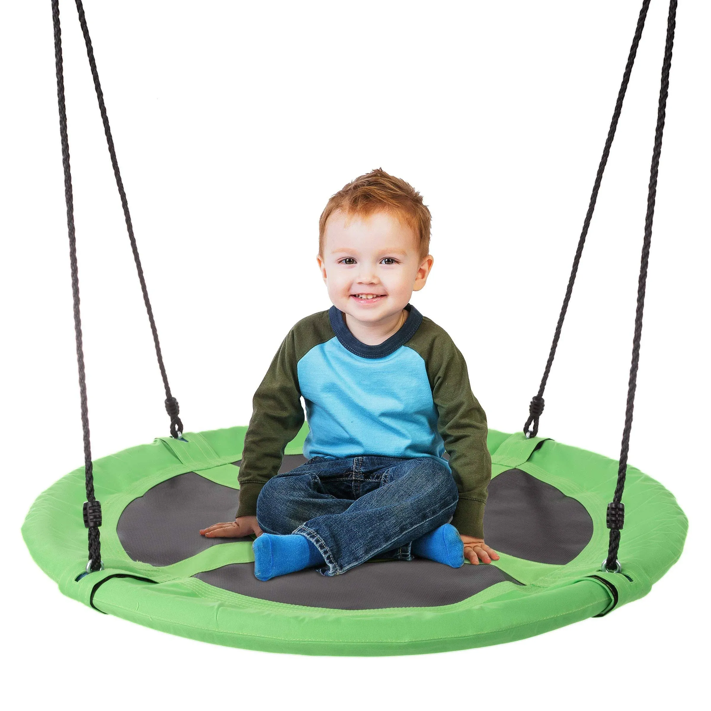 Hey! Play! Saucer Swing – 40” Diameter Hanging Tree or Swing Set Outdoor Playground or Backyard Play Accessory Round Disc with Adjustable Rope