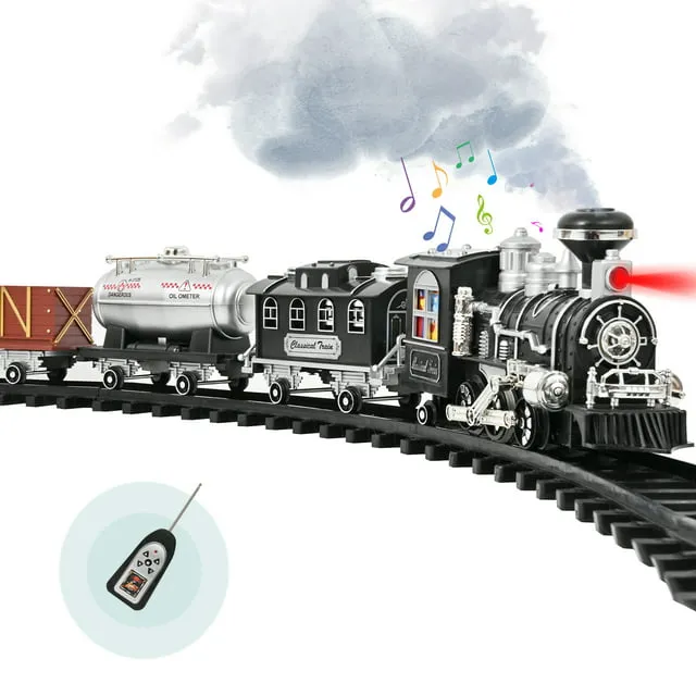 Train Set with Smoke, Sound and Light, Toddler Train Toy, Birthday Gift for Kids Boys and Girls