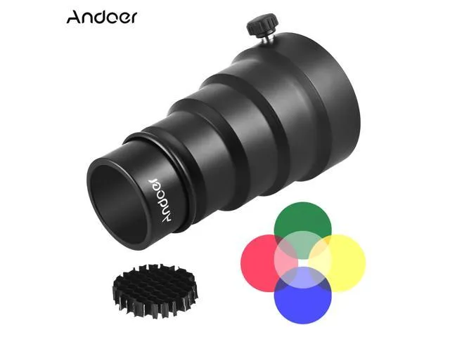 Andoer 98mm Mini Flash Mount Metal Snoot with Honeycomb Grid 5pcs Color Filter Kit for Andoer Godox 180W 250W 300W Mini Studio Strobe Monolight.