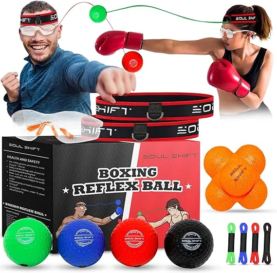 Soul Shift - 4 x Boxing Reflex Balls 2 x Headbands - Reaction Ball - Safety ...