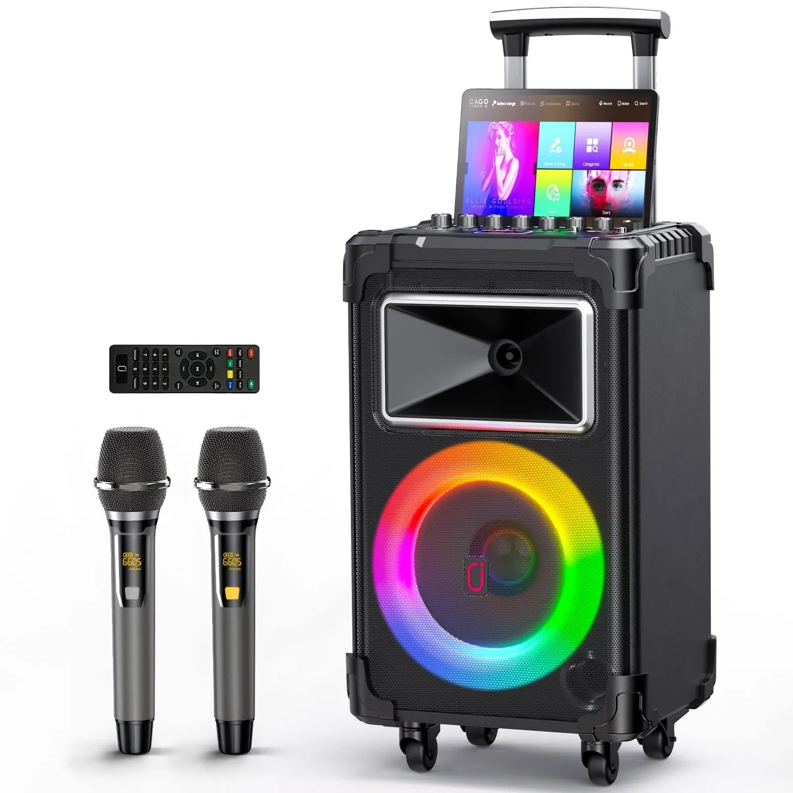 JYX Karaoke Machine with Two Wireless Microphones, Portable Bluetooth Speaker ...