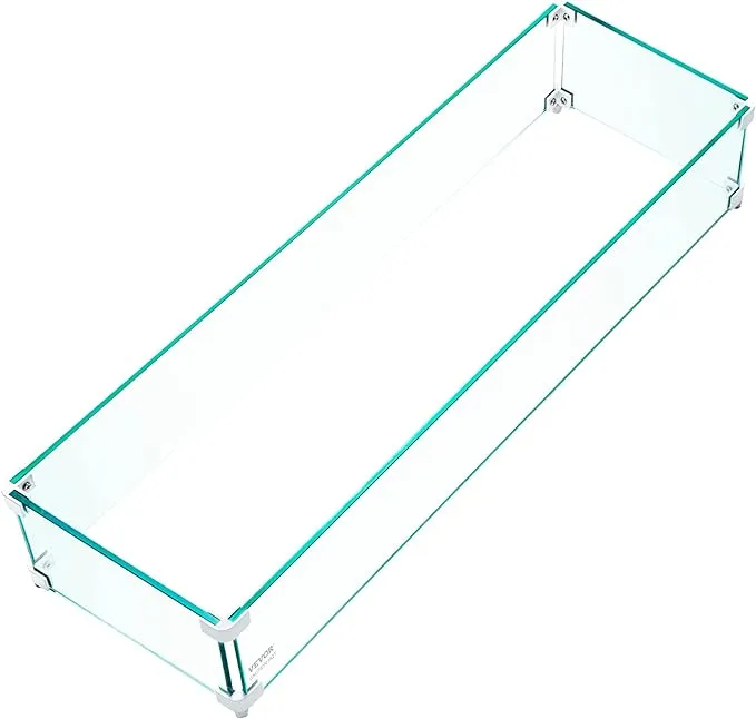 VEVOR Fire Pit Wind Guard, 38 x 10.5 x 6 Inch Glass Wind Guard, Rectangular Glass Shield, 0.3" Thick Fire Table, Clear Tempered Glass Flame Guard, Steady Feet Tree Pit Guard for Propane, Gas, Outdoor