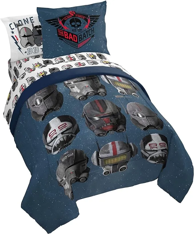 Jay Franco Star Wars The Bad Batch Hardhats 7 Piece Queen Size Bed Set - Includes Comforter & Sheet Set - Bedding Features Hunter and More - Super Soft Fade Resistant Polyester