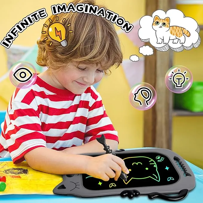 GJZZ Drawing Doodle Board Toys for 3 4 5 6 7 Year Old Girls Boys Gifts, LCD Writing Tablet and Scribble Board Learning Toy for Kids, Birthday Gift for Toddler - Gray Black