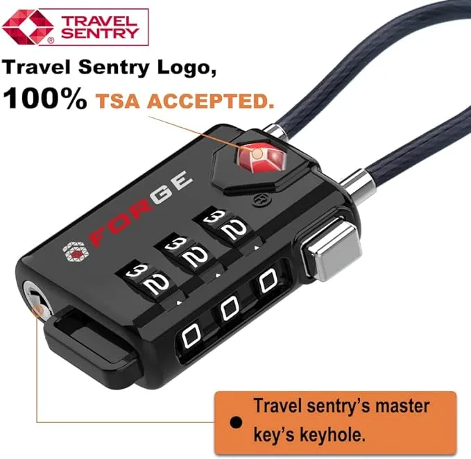 TSA Approved Cable Luggage Locks, Re-settable Combination with Alloy Body