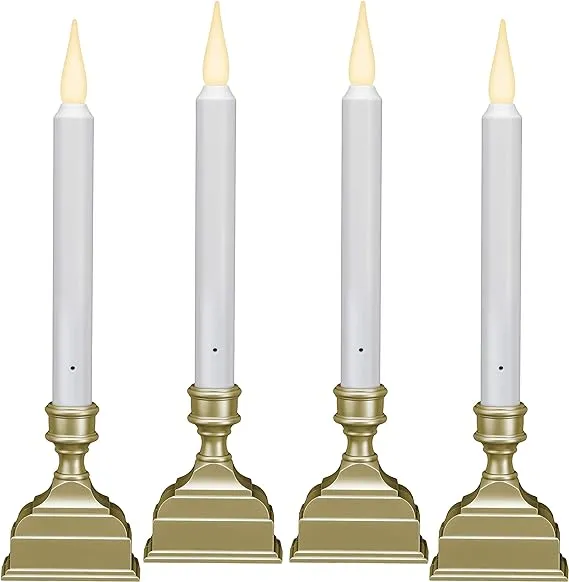 612 Vermont Battery Operated LED Window Candle with Sensor and 8 Hour Timer, Patented Dual LED Flicker Flame, VT-1620P-4 (Pack of 4, Pewter)