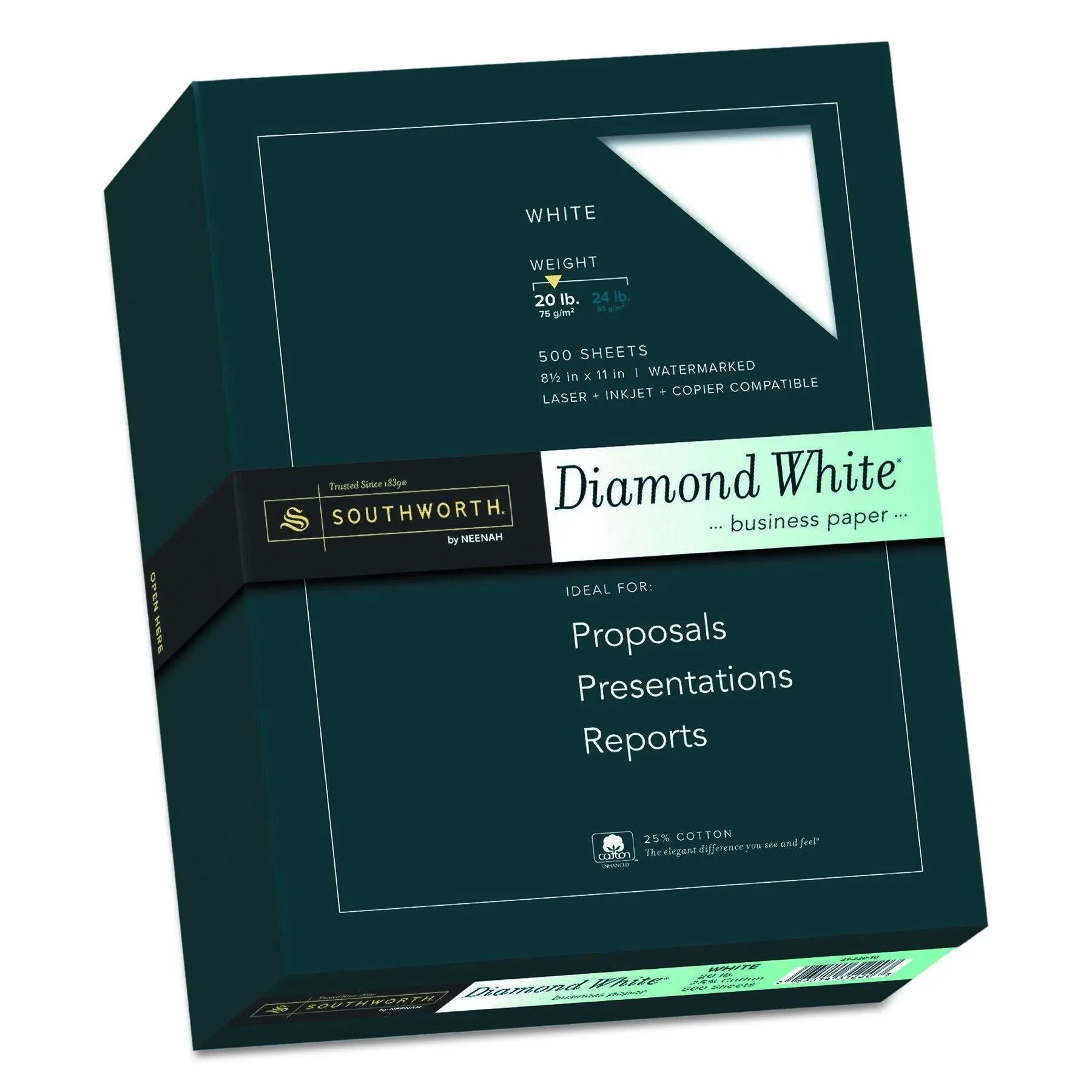 Southworth 3122010 25% Cotton Diamond White Business Paper 20 lbs. 8-1/2 x 11 500/Box