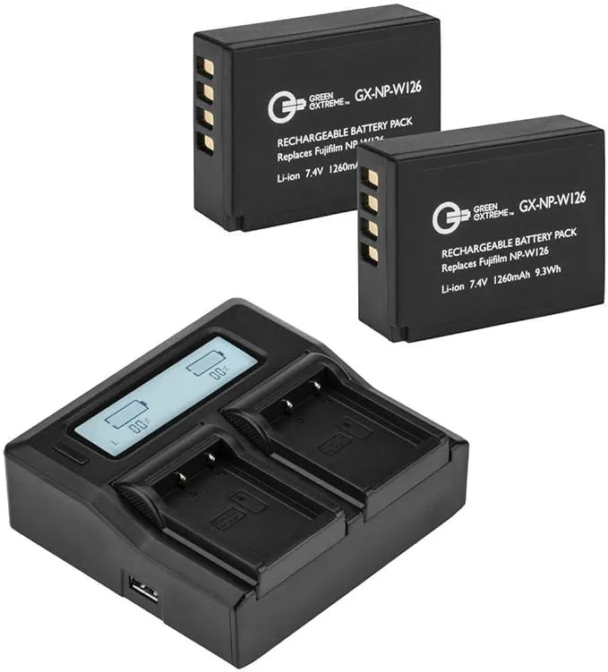 2 Pack NP-W126 Battery and Dual Smart Charger Kit (7.4V 1260mAh)