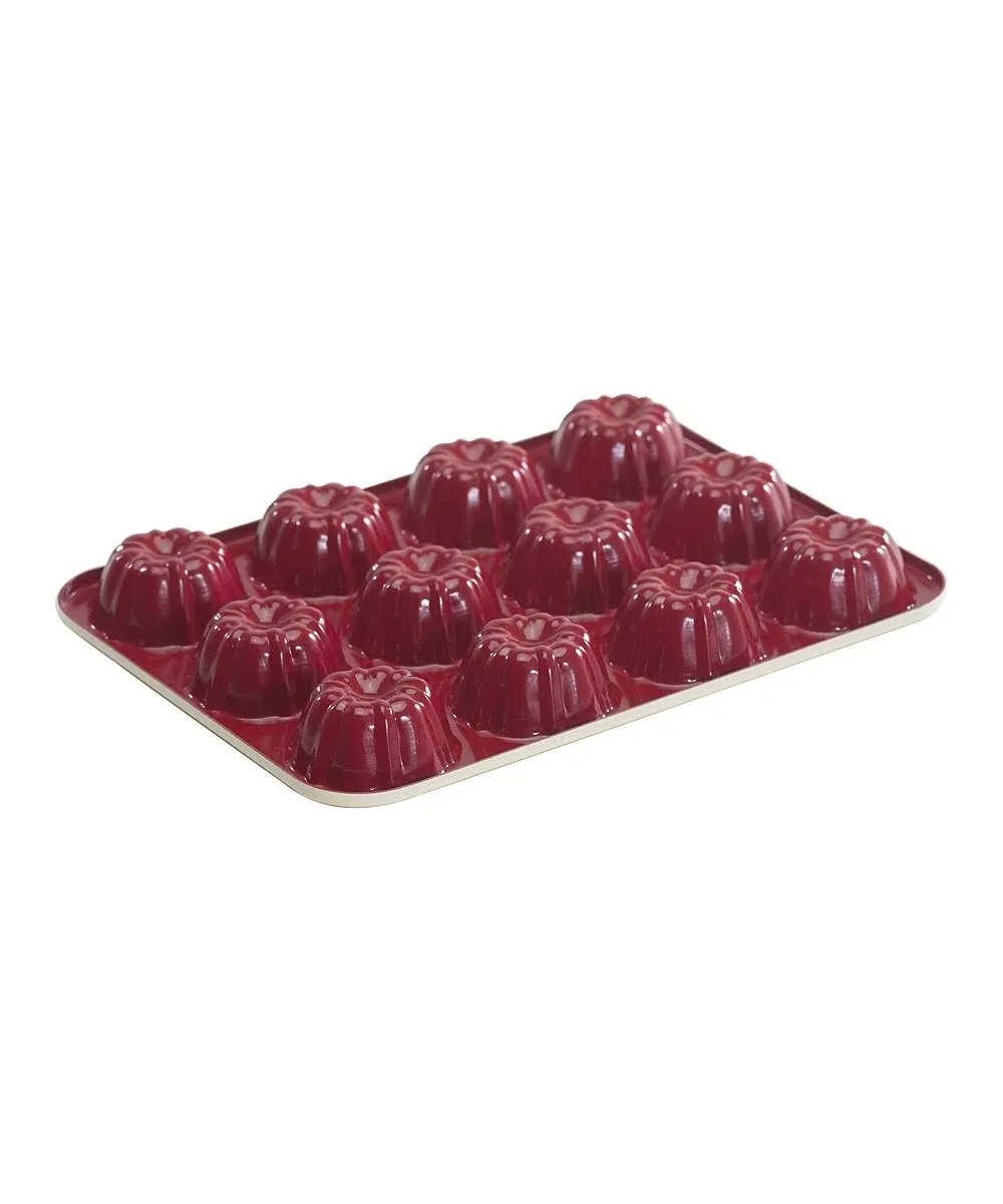 Nordic Ware 12-Cavity Mini Bundt Cupcake Pan, Colors 3 3/8 Cup Capacity, Red 