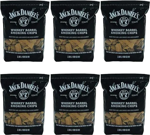Jack Daniel's Tennessee Whiskey Barrel Smoking Oak Wood Chips for Charcoal, Gas, or Electric Grills and Smokers, 180 Cubic Inches (6 Pack)