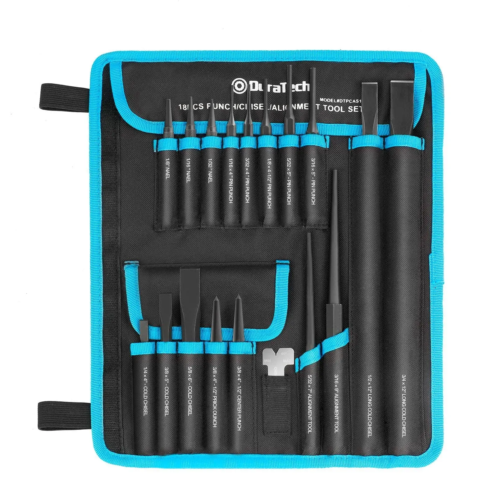 DuraTech 18 Piece Punch/Chisel/Alignment Tool Set, Including Pin Punch, Center ...