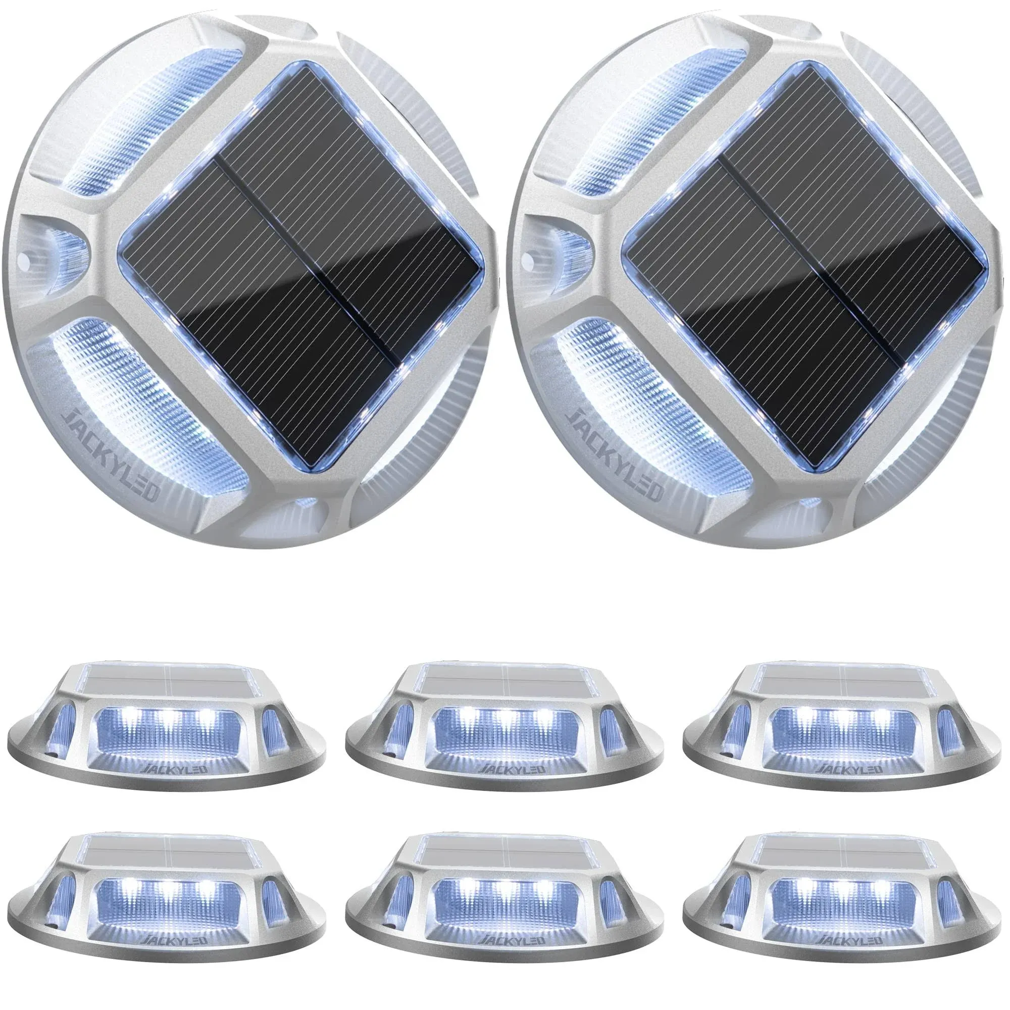 JACKYLED 8-Pack Solar Dock Lights Marine Waterproof LED, 4-Sided Lighting 12 LED ...