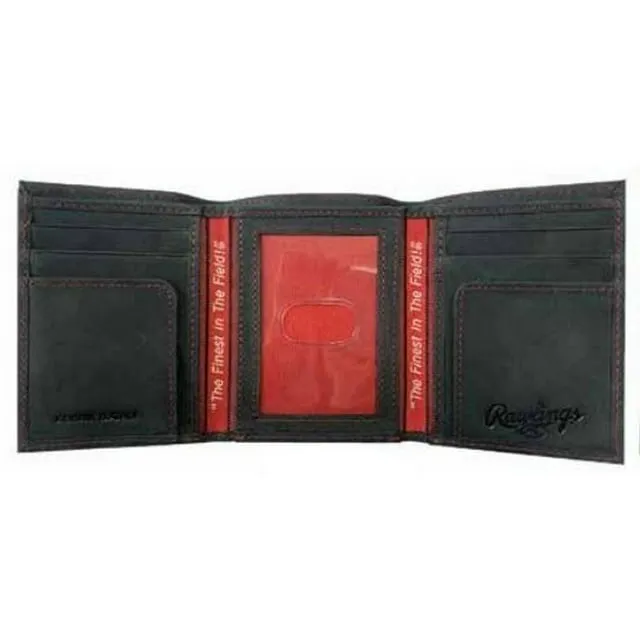 Rawlings High Grade Debossed Tri-fold Wallet Baseball Genuine Leather Black