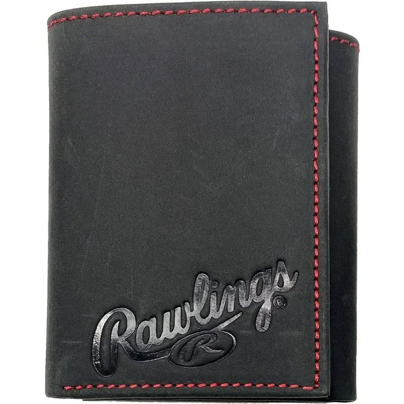 Rawlings High Grade Debossed Tri-fold Wallet Baseball Genuine Leather Black