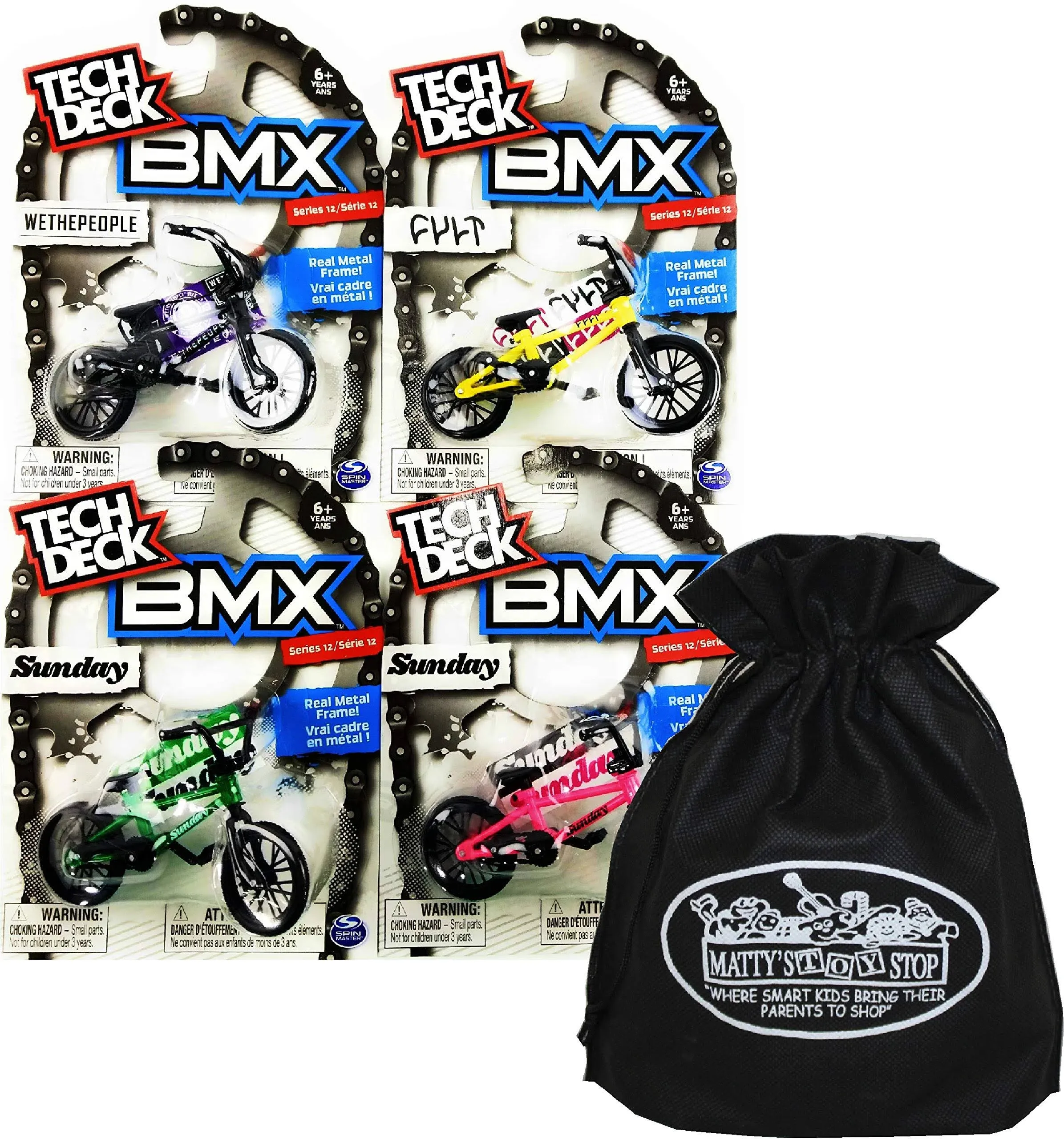 Matty's Toy Stop Tech Deck BMX Complete Gift Set Bundle Storage Bag - 4 Pack (Assorted Series)