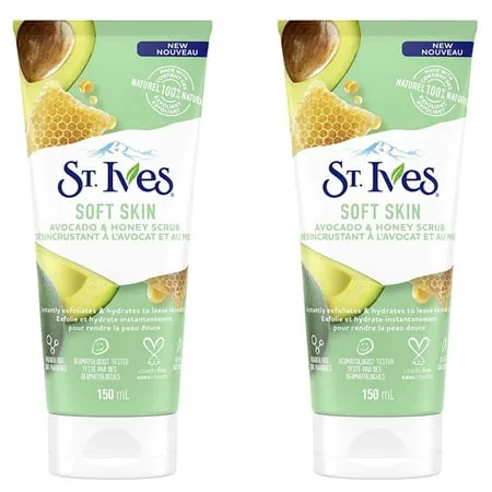 St. Ives Soft Skin Face Scrub, Avocado & Honey Moderate Exfoliator For Soft, Smooth Skin, Oil-free Facial Scrub Made with 100% Natural Exfoliants, 6 oz, 6 Pack