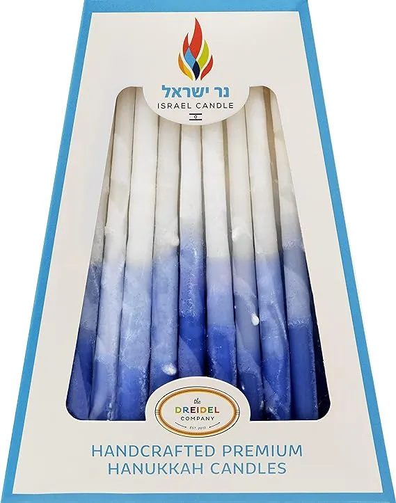 Hanukkah Candles 45 Chanuka Candles, Decorative Frosted Blue, Light Blue, White - Hand Made in Israel