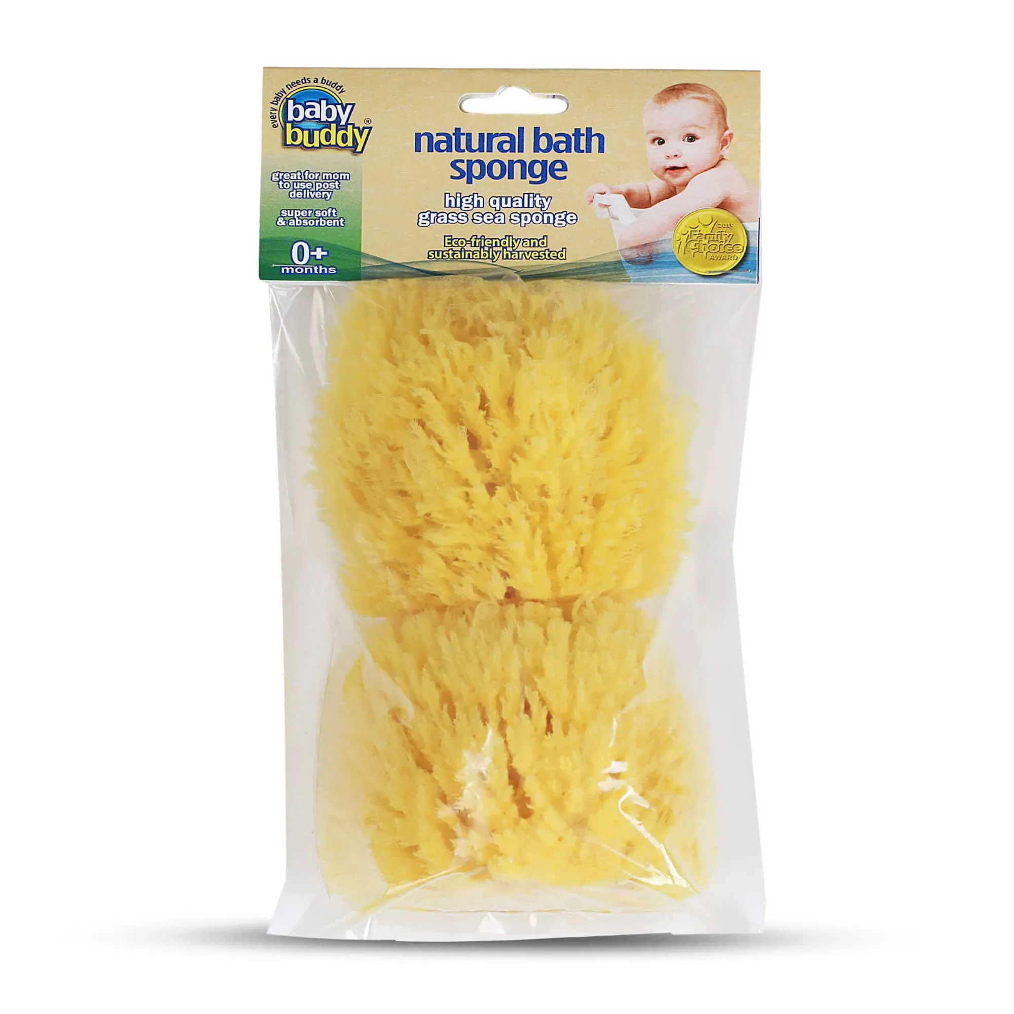 Baby Buddy Natural Grass Sea Sponge, Newborn Bath Time Essential, Textured for Exfoliation, Hypoallergenic, 2 Count