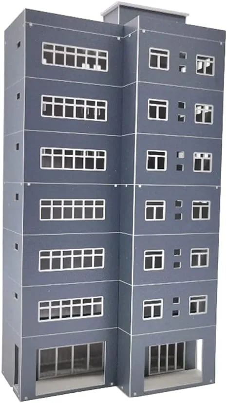 ATINGSHOKB HO Scale Building 1:87 DIY Train Railway Modern Tall Business Buildings Office House Assembled Architectural for Model Train Layout (Gray)