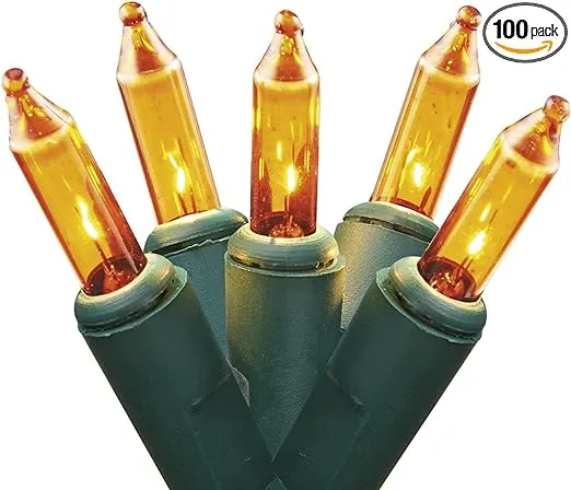 Dobar Holiday Pride Gold Lights on Green Wire - 100 Count Gold Christmas Tree Lights (20 Ft) - Indoor/Outdoor Use - UL Listed - Static/Flashing Modes