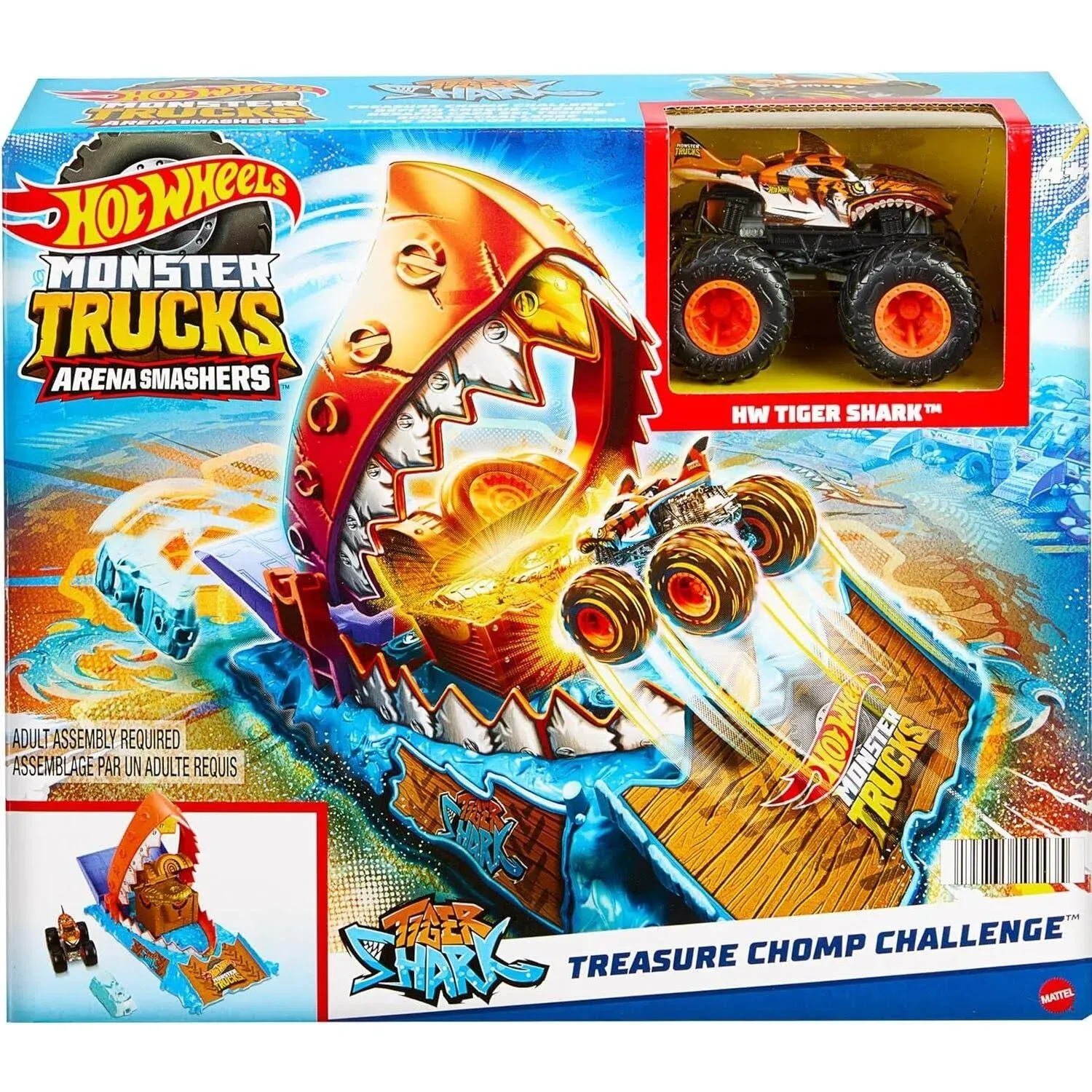 Hot Wheels Monster Trucks Arena Smashers Treasure Chomp Challenge Playset with 1 ...