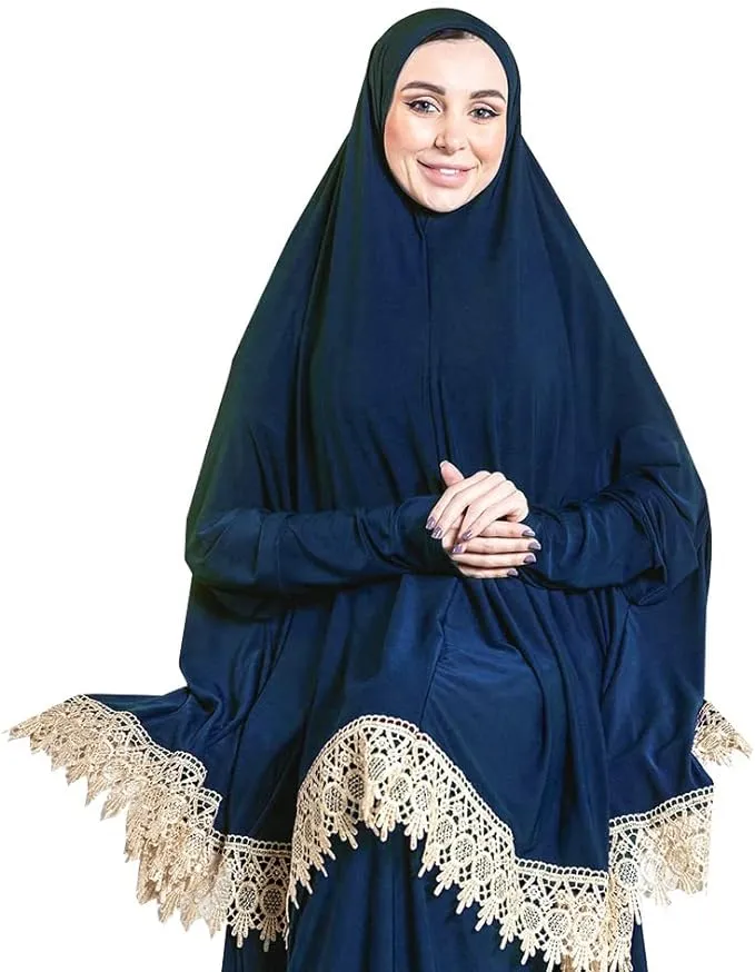 Women's Prayer Dress 2 Pieces Lycra Solid Color Plus Long Sleeve | One-Size | Hijab Abaya Suit