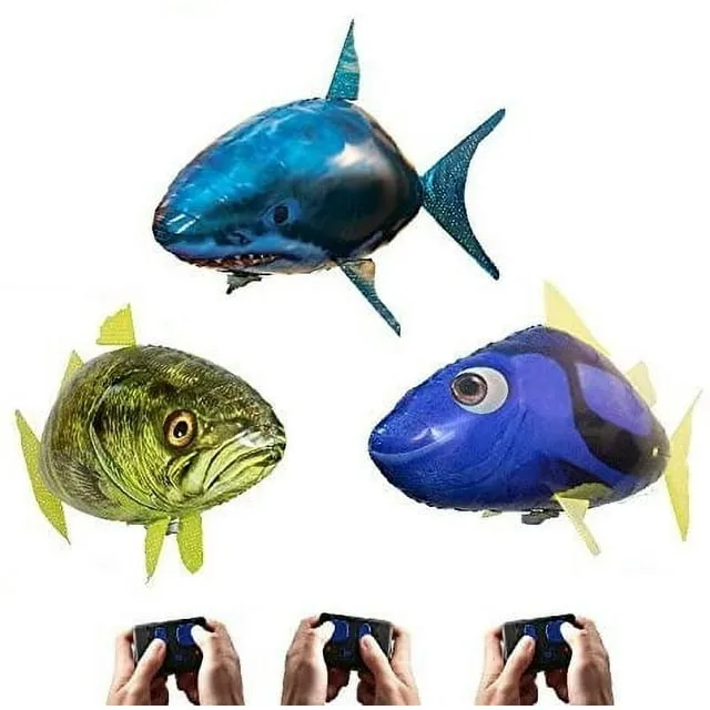 Air Swimmers Grand Slam Bundle - Remote Control Flying Shark, Bass Fish, and ...