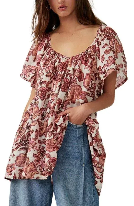 Kauai Print Tunic Top In Ivory Combo