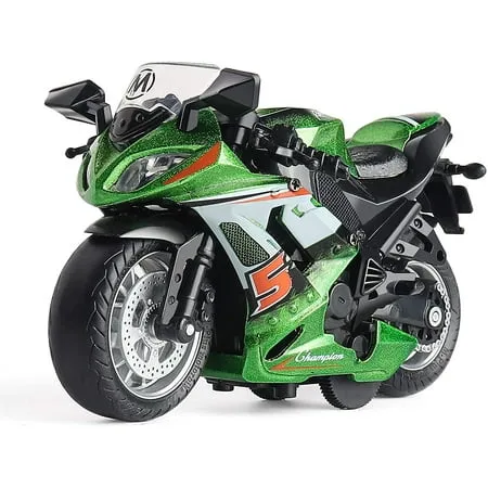 Toy Motorcycle - Pull Back Toy Car with Sound and Light Toy Toy Motorcycles for Boys Toys for 3-9 Year Old Boys (Green)