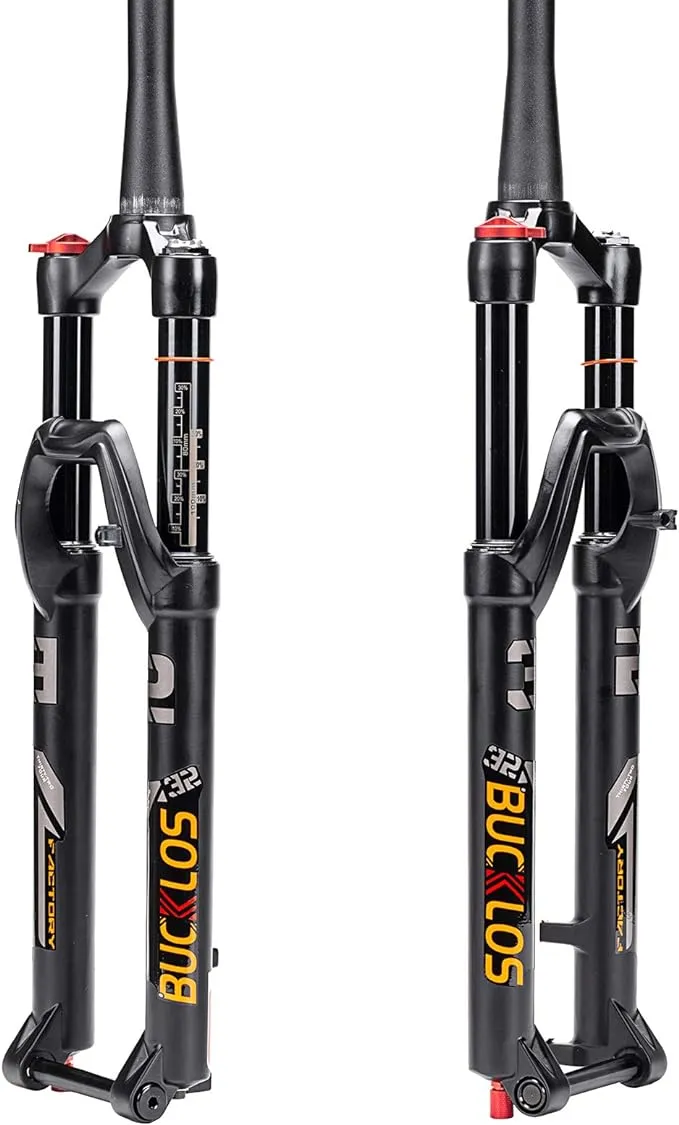 BUCKLOS 26/27.5/29 inch MTB Fork 120mm Travel 1-1/8 Straight/Tapered Mountain Bike Fork Rebound Adjust 15mm×100mm Axle Manual Lockout Air Shocks