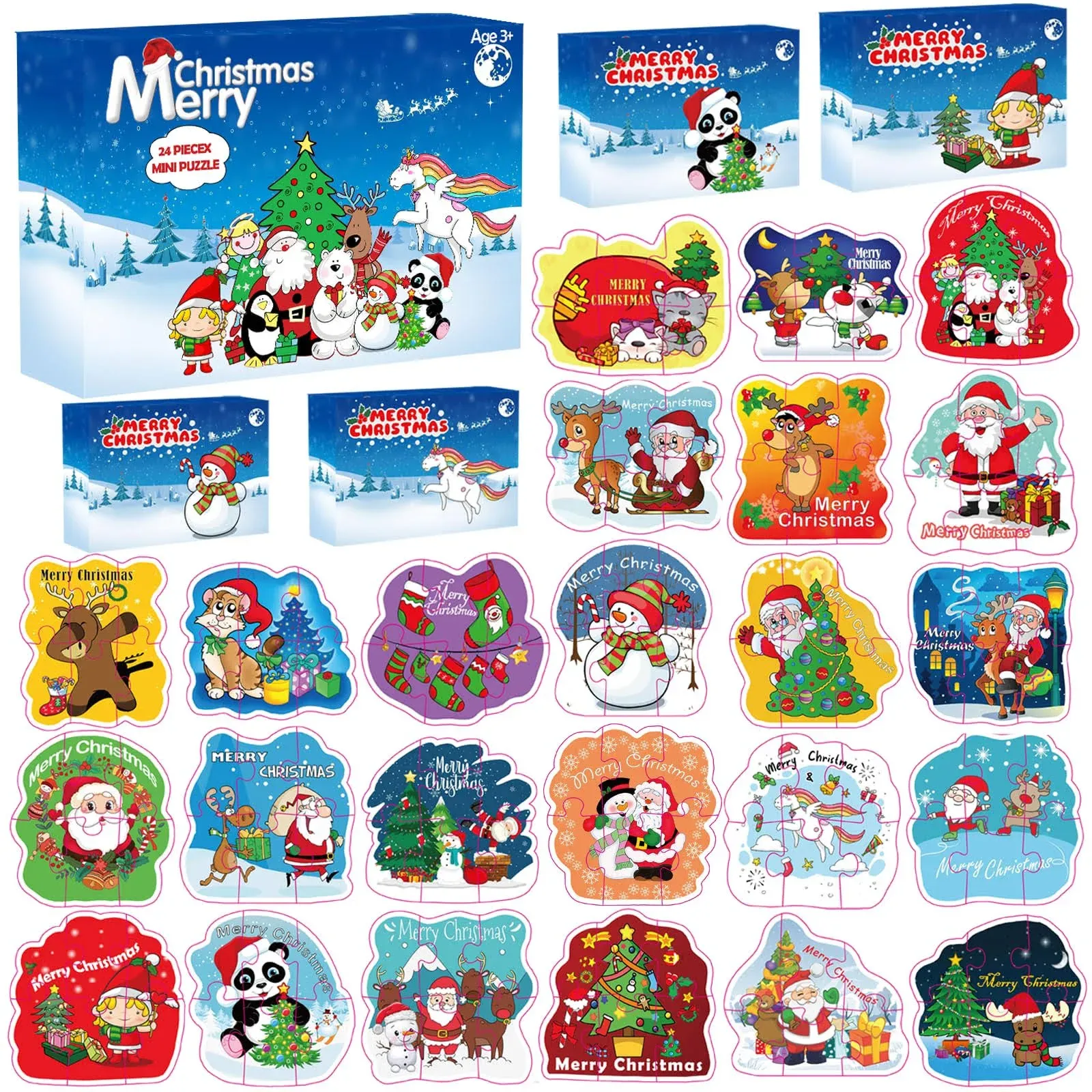 24 Pack Christmas Puzzles for Kids,Mini Jigsaw Puzzles Games in Christmas Theme ...