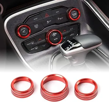 JeCar Audio Air Conditioning Button Trim Cover Aluminum Alloy AC Control Knob Cover Compatible with Dodge Challenger/Charger 2015-2022 & Ram 2012-2017, Red