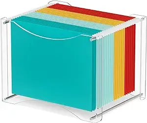 MaxGear Hanging File Organizer Box, Acrylic File Folder Organizer with Built-in Handles, Clear File Storage Organizer for Letter/A4 File Folder, Desktop Acrylic File Box for Home Work OfficeMaxGear Hanging File Organizer Box, Acrylic File Folder Organize