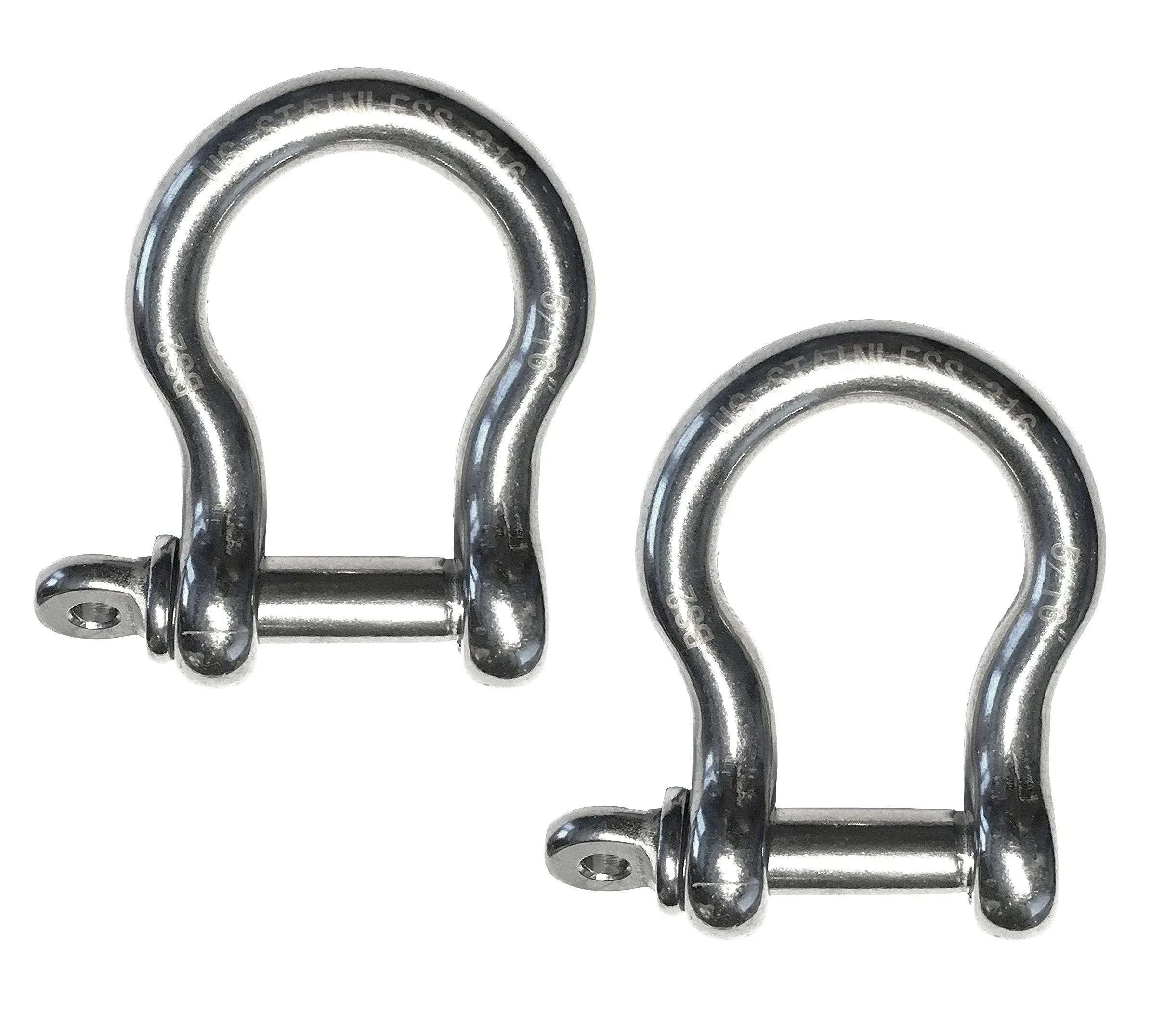 US Stainless 2 Pieces Stainless Steel 316 Forged Bow Shackle 5/16" (8mm) Marine Grade