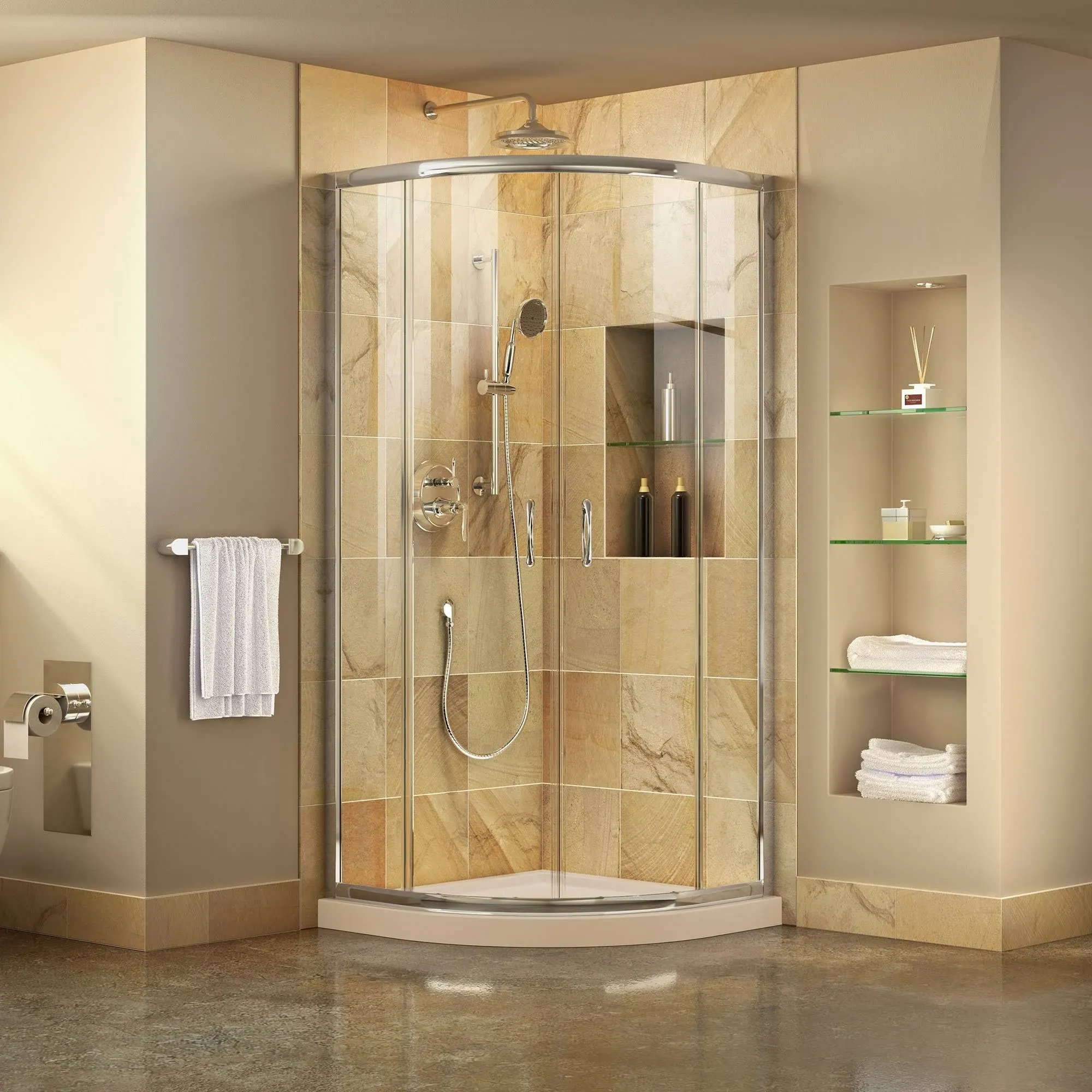 DreamLine Prime 33"D x 33"W x 74 3/4"H Clear Sliding Shower Enclosure in Chrome with Corner Drain Black Base Kit - Dreamline DL-6701-89-01