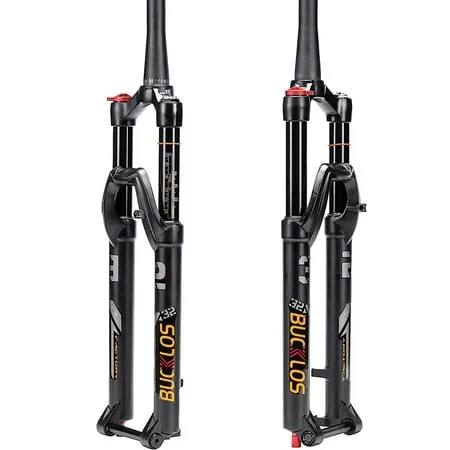 BUCKLOS 26/27.5/29 inch MTB Fork 120mm Travel 1-1/8 Straight/Tapered Mountain Bike Fork Rebound Adjust 15mm×100mm Axle Manual Lockout Air Shocks