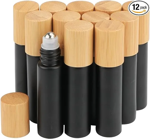 10ml Glass Roll on Bottles Frosted Black Roller Bottles for Essential Oils ...