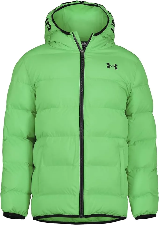 NWT UNDER ARMOUR BOYS Size YM HOODED JACKET QUILTED PUFFER COAT BLUE COLD GEAR