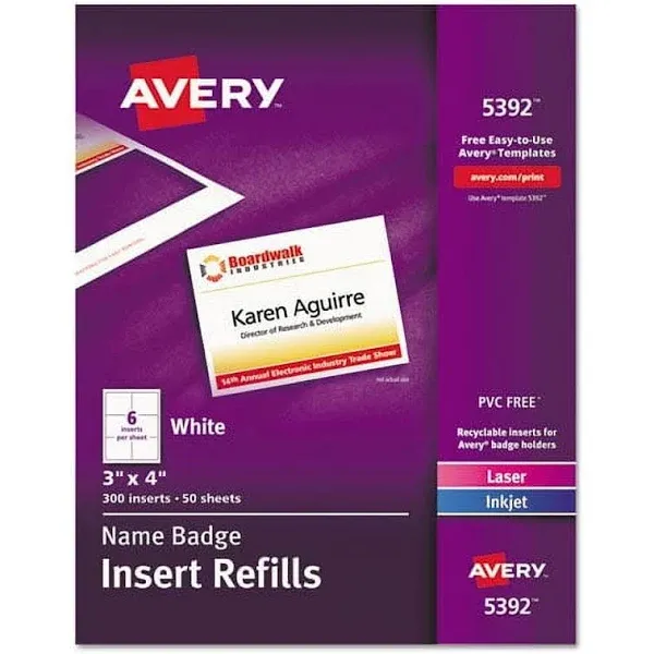 AVERY Name Badge Insert Refills Horizontal