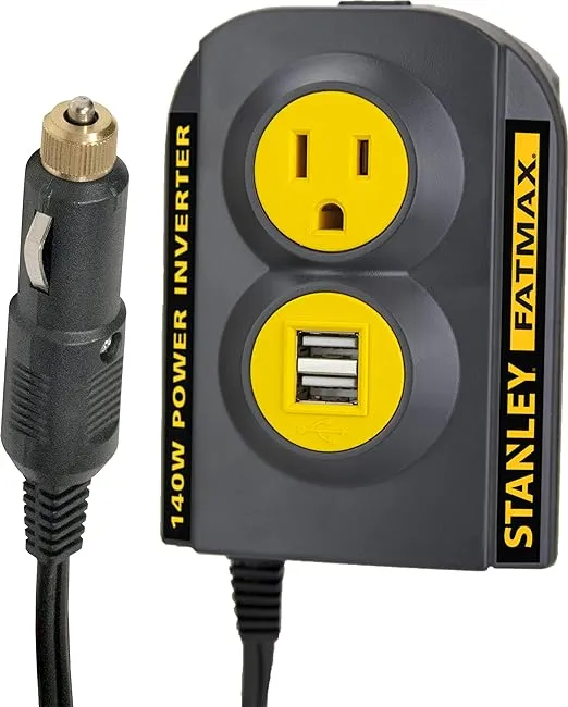 STANLEY FATMAX PCI140 140W Power Inverter: 12V DC to 120V AC Power Outlet with Dual USB Ports