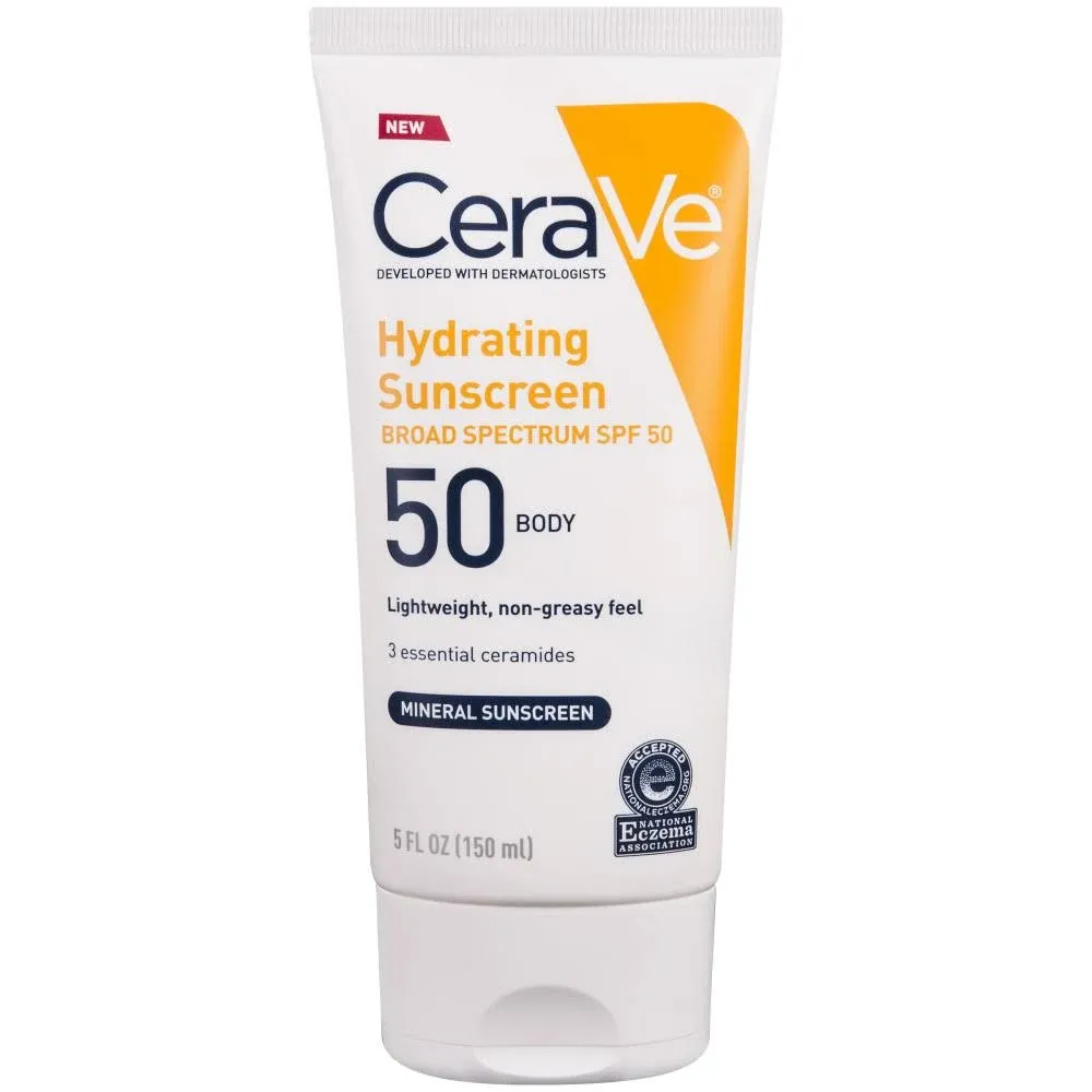 CeraVe Hydrating 100% Mineral Body Sunscreen SPF 50 with Zinc Oxide & Hyaluronic Acid - 5.0 fl oz