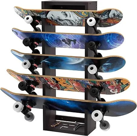 Skateboard Wall Rack Wooden for 5 Boards Deck Rack Holder Display Rack Hanger