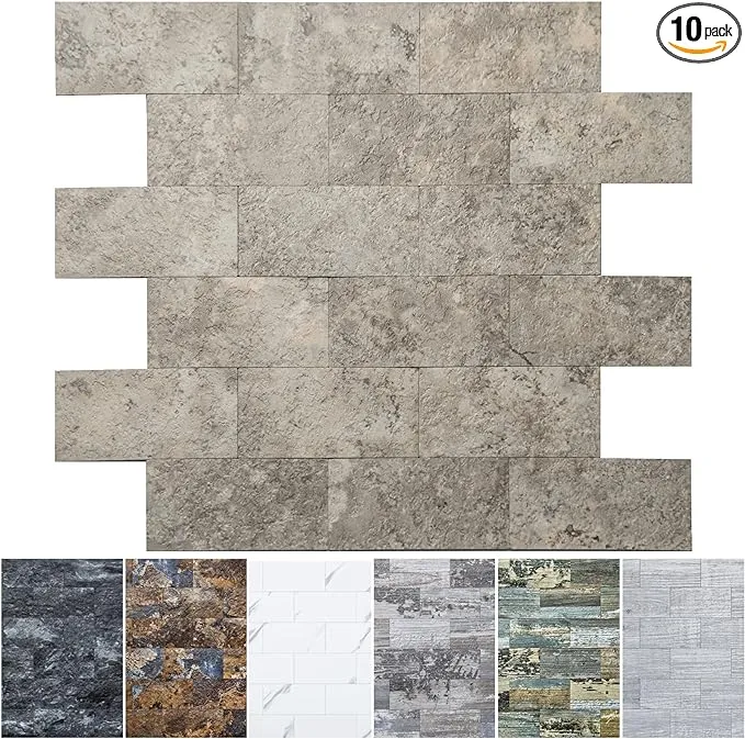 Art3d 10-Sheet Peel and Stick Backsplash PVC Wall Tile, Stickon Tile for Kitchen Backplash, Bathroom Vanities, Fireplace Decor, Laundry Table, Stair Decals in Spruce Grey Rustic, Plastic-Sheets