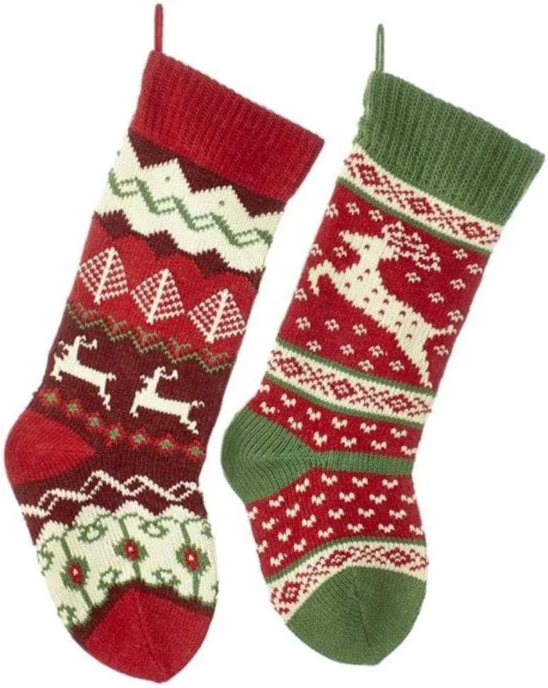 Kurt Adler 20-inch Knit Reindeer Stockings 2 Assorted