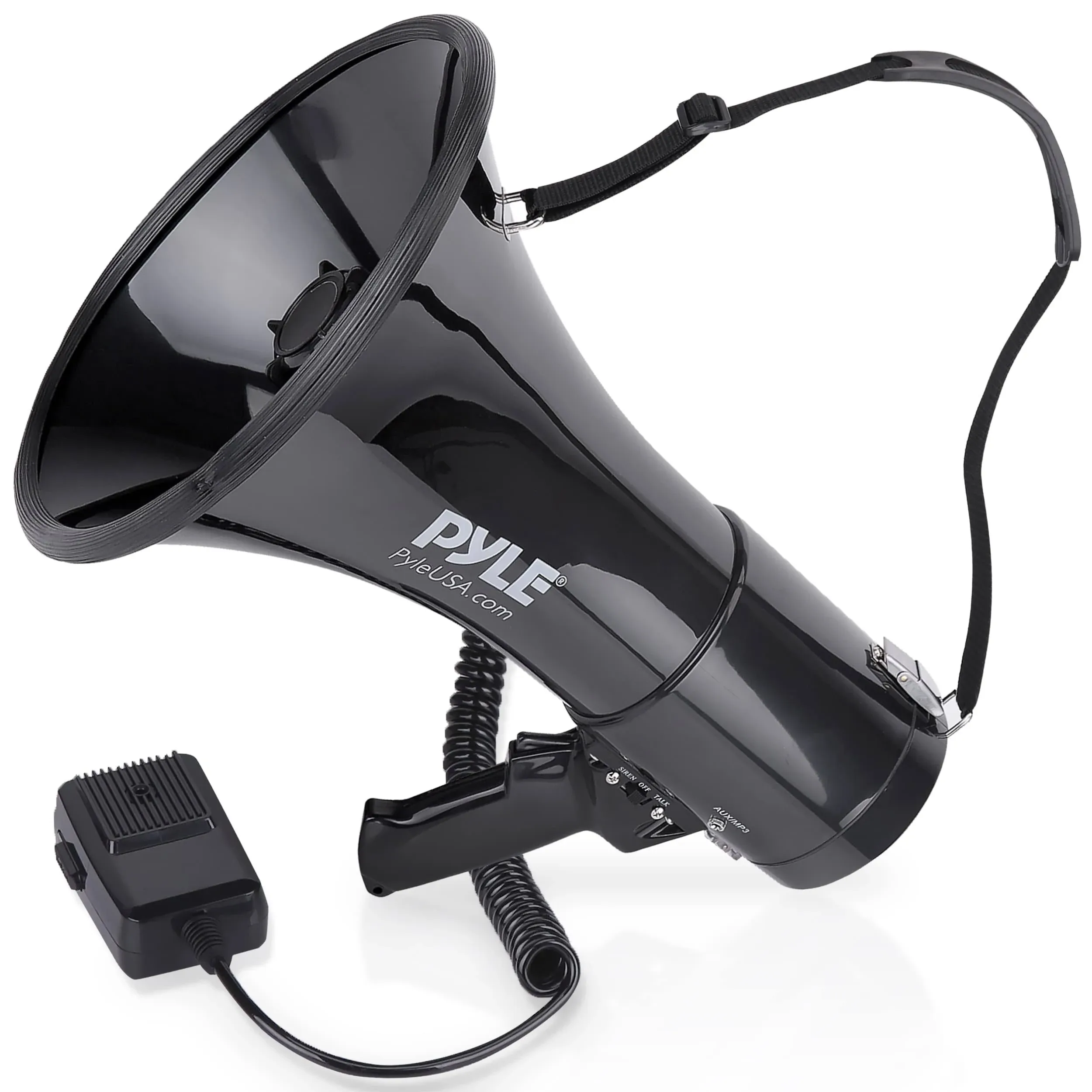 Pyle Megaphone Speaker PA Bullhorn with Built-in Siren 50 Watts & Adjustable Volume Control Ideal for Football, Baseball, Hockey, Cheerleading Fans & Coaches or for Safety Drills - PMP53IN