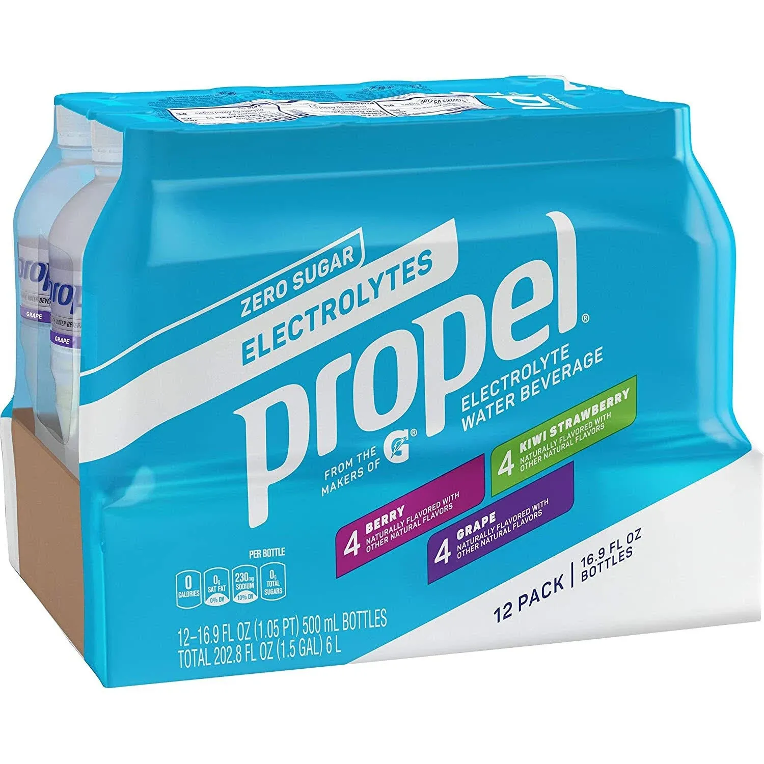 Propel, 3 Flavor Variety Pack, Zero Calorie Sports Drinking Water with Electrolytes and Vitamins C&E, 16.9 Fl Oz (12 Count)