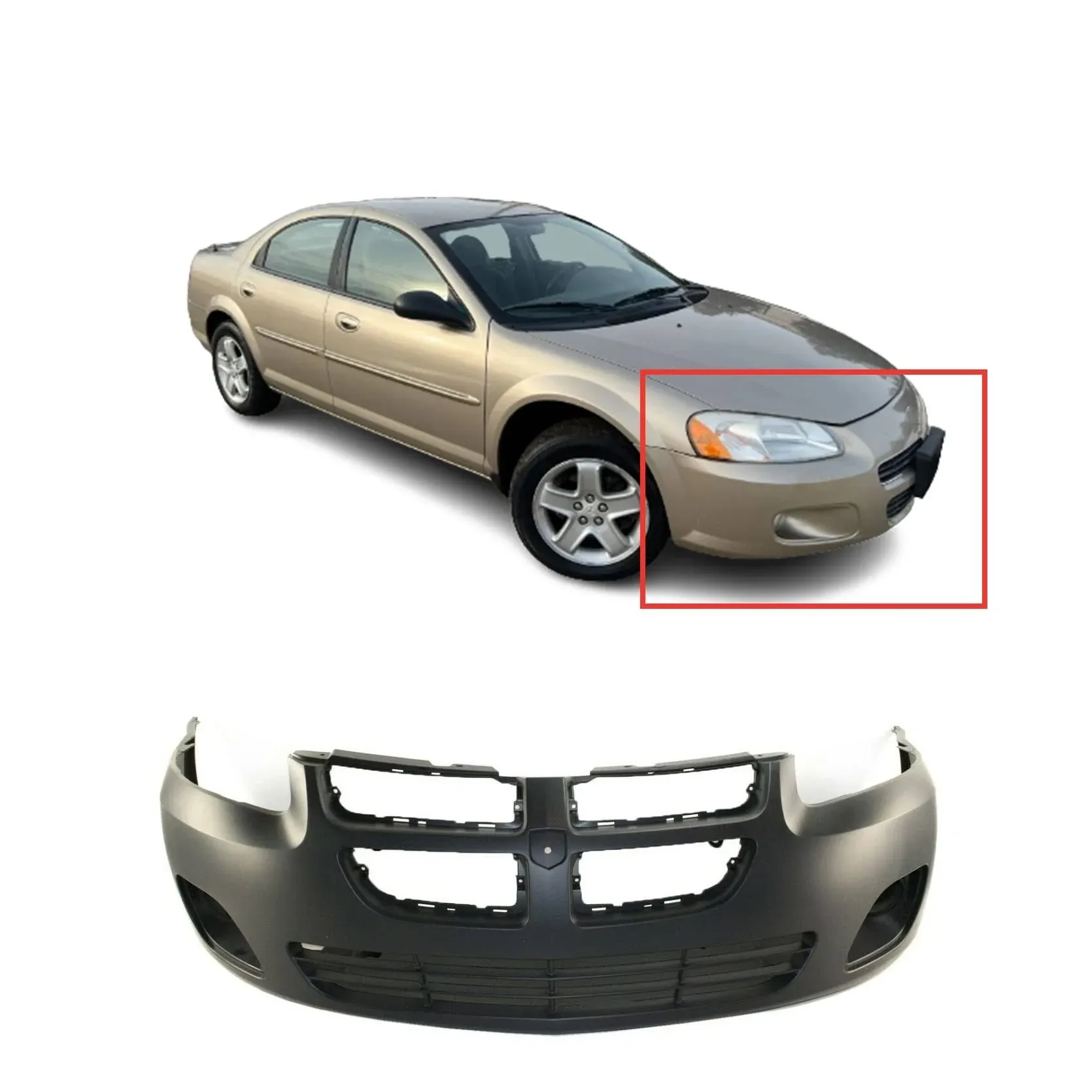 FitParts Compatible with Front Bumper Cover 2004-2005 Dodge Stratus R/T SE SXT Sedan 04 05. New, Primed and Ready for Paint. with Fog Light Holes. 4805897AB CH1000406